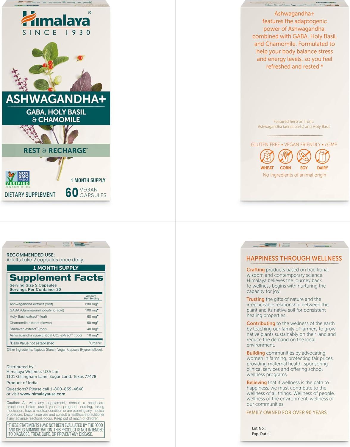 image:imageHimalaya Ashwagandha with GABA Holy Basil amp Chamomile for Reset Relaxation amp Stress Relief Vegan Gluten Free 540 mg 60 Vegetarian Capsules 1 Month Supply