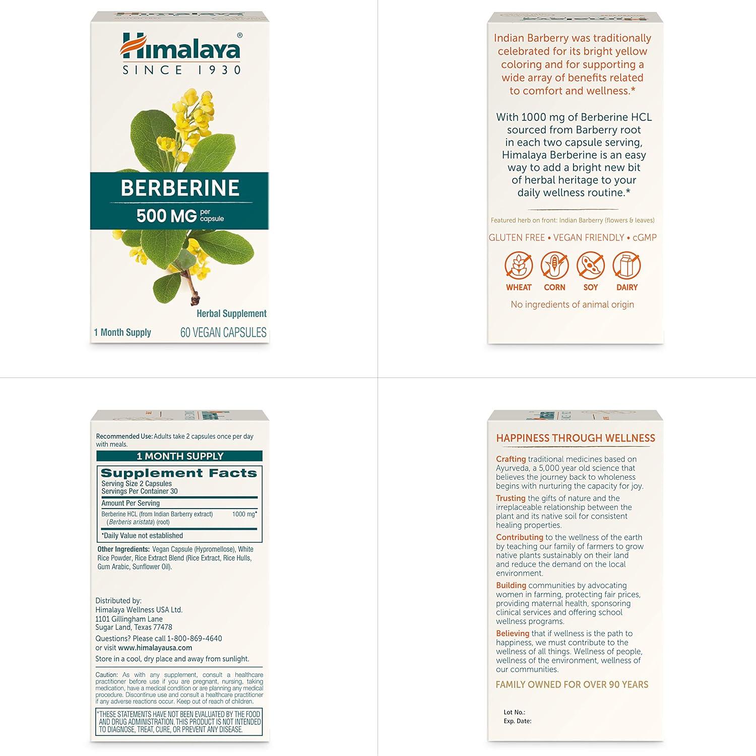 image:imageHimalaya Berberine Herbal Supplement for Supporting Normal Metabolism Immune and Digestive Health Vegan Gluten Free 500 mg 60 Vegetarian Capsules