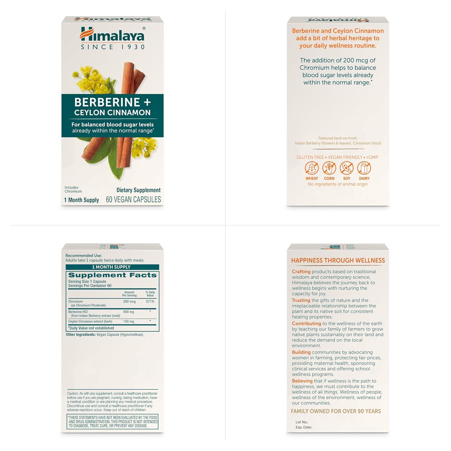 image:imageHimalaya Berberine with Ceylon Cinnamon Herbal Supplement for Supporting Normal Metabolism Immune and Digestive Health Vegan Gluten Free 60 Vegetarian Capsules