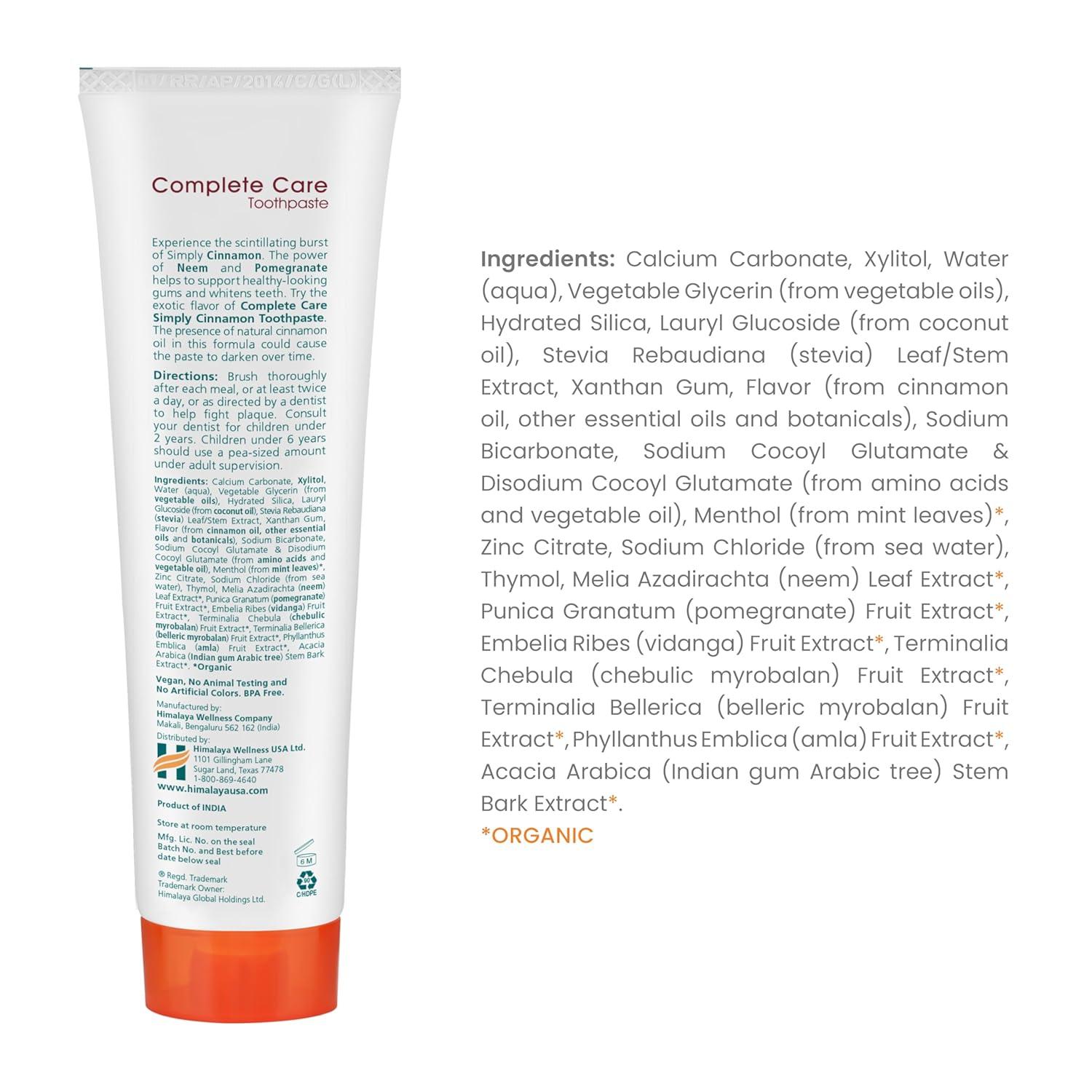 image:imageHimalaya Botanique Complete Care Toothpaste Herbal Peppermint Flavor Fights Plaque Freshens Breath Fluoride Free No Artificial Flavors SLS Free Cruelty Free Foaming 529 Oz 4 PackCinnamon