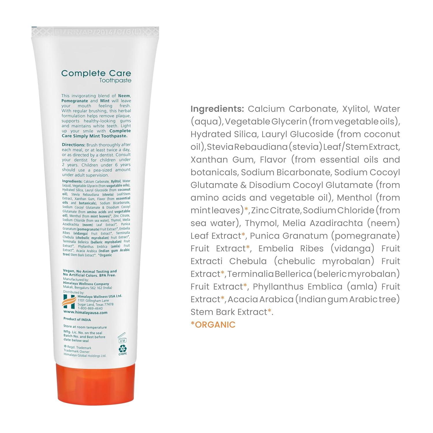 image:imageHimalaya Botanique Complete Care Toothpaste Herbal Peppermint Flavor Fights Plaque Freshens Breath Fluoride Free No Artificial Flavors SLS Free Cruelty Free Foaming 529 Oz 4 PackMint