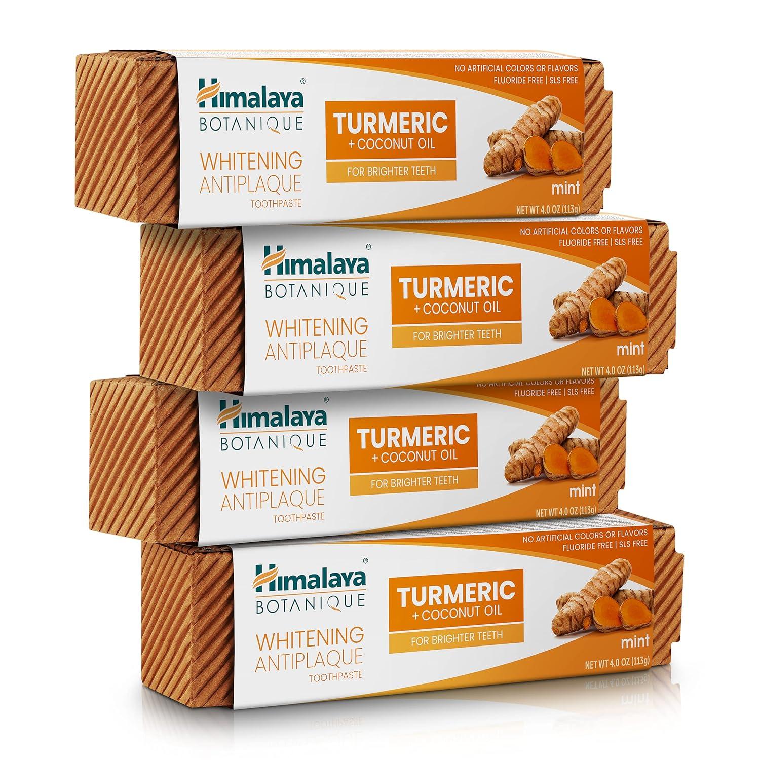 image:imageHimalaya Botanique Turmeric amp Coconut Oil Whitening Antiplaque Herbal Toothpaste Whitens Teeth Fluoride Free No Artificial Flavors SLS Free Vegan Cruelty Free Foaming Mint Flavor 4 Oz 2 PackTurmeric