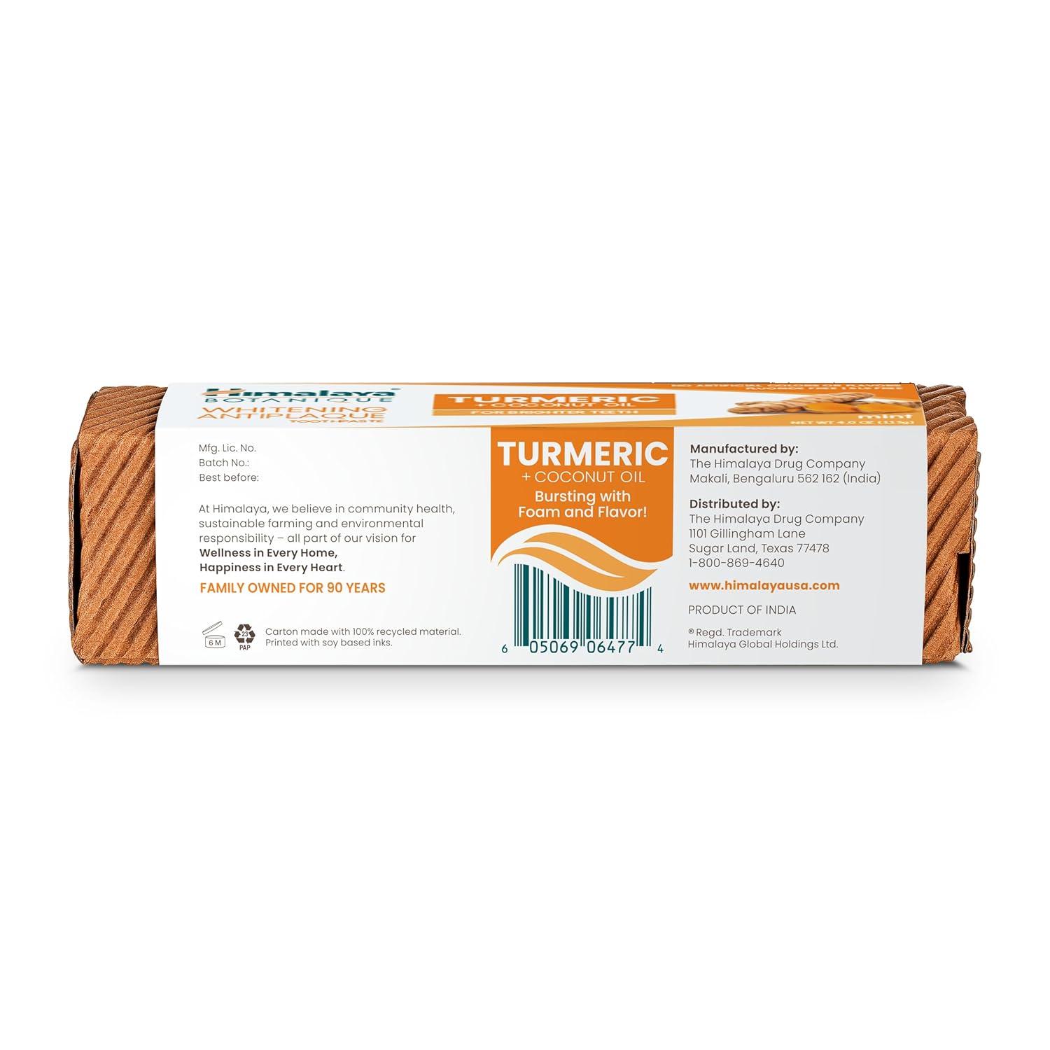 image:imageHimalaya Botanique Turmeric amp Coconut Oil Whitening Antiplaque Herbal Toothpaste Whitens Teeth Fluoride Free No Artificial Flavors SLS Free Vegan Cruelty Free Foaming Mint Flavor 4 Oz 2 PackTurmeric