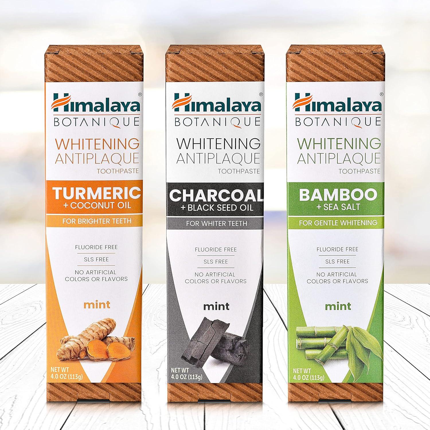 image:imageHimalaya Botanique Turmeric amp Coconut Oil Whitening Antiplaque Herbal Toothpaste Whitens Teeth Fluoride Free No Artificial Flavors SLS Free Vegan Cruelty Free Foaming Mint Flavor 4 Oz 2 PackBamboo