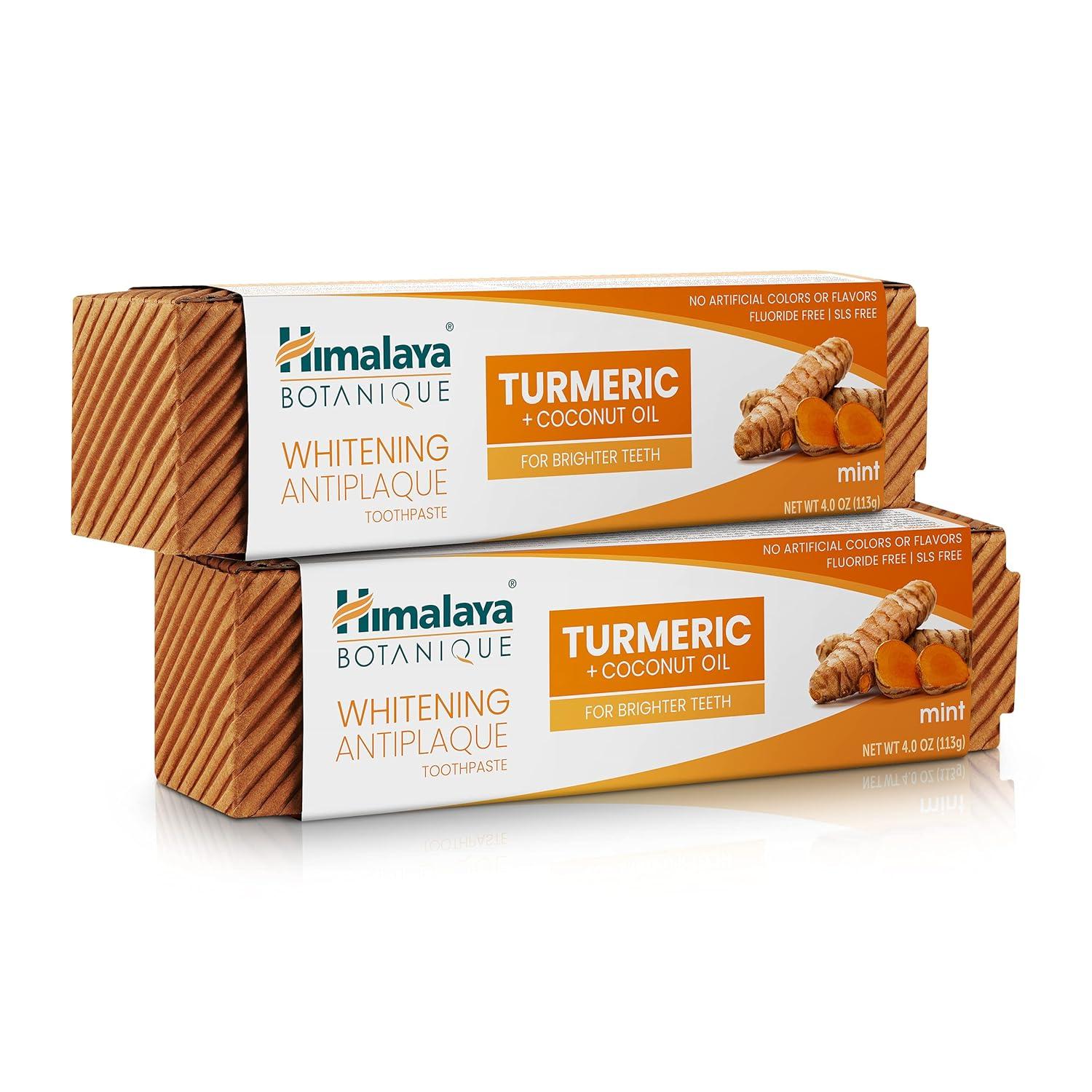 image:imageHimalaya Botanique Turmeric amp Coconut Oil Whitening Antiplaque Herbal Toothpaste Whitens Teeth Fluoride Free No Artificial Flavors SLS Free Vegan Cruelty Free Foaming Mint Flavor 4 Oz 2 PackTurmeric