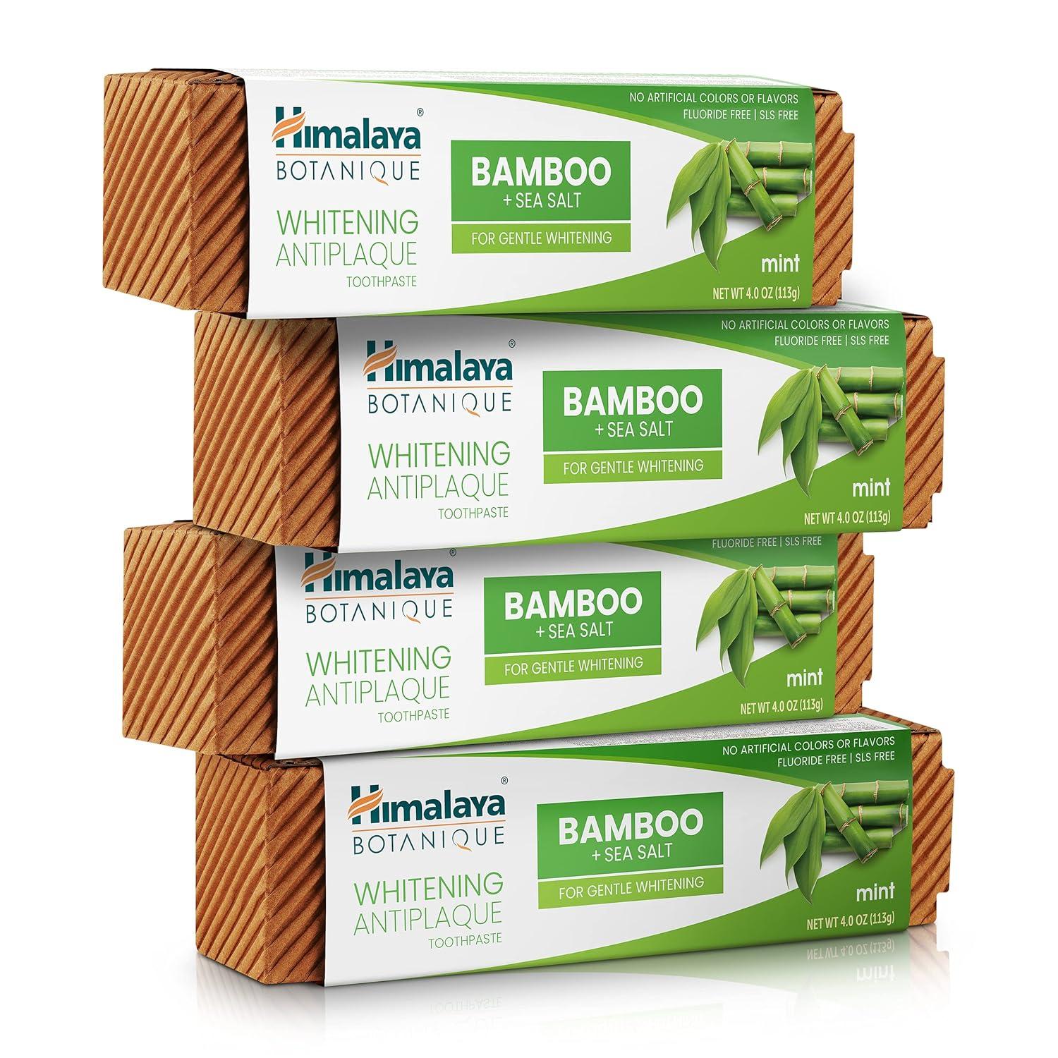 image:imageHimalaya Botanique Turmeric amp Coconut Oil Whitening Antiplaque Herbal Toothpaste Whitens Teeth Fluoride Free No Artificial Flavors SLS Free Vegan Cruelty Free Foaming Mint Flavor 4 Oz 2 PackBamboo