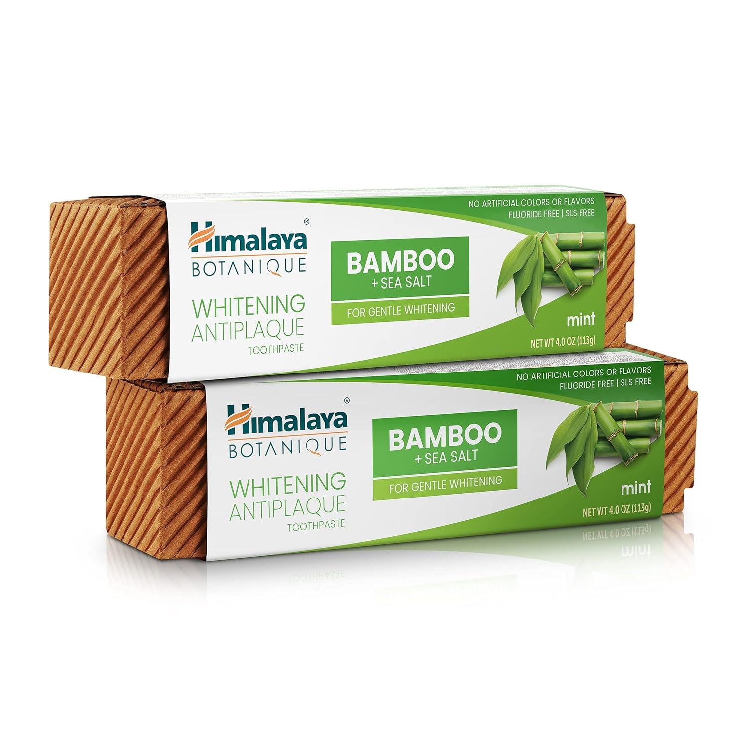 image:imageHimalaya Botanique Turmeric amp Coconut Oil Whitening Antiplaque Herbal Toothpaste Whitens Teeth Fluoride Free No Artificial Flavors SLS Free Vegan Cruelty Free Foaming Mint Flavor 4 Oz 2 PackBamboo