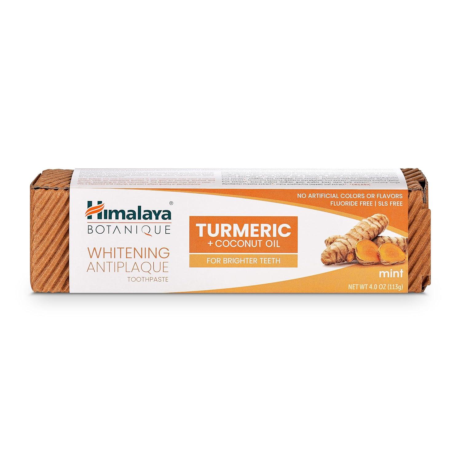 image:imageHimalaya Botanique Turmeric amp Coconut Oil Whitening Antiplaque Herbal Toothpaste Whitens Teeth Fluoride Free No Artificial Flavors SLS Free Vegan Cruelty Free Foaming Mint Flavor 4 Oz 2 PackTurmeric