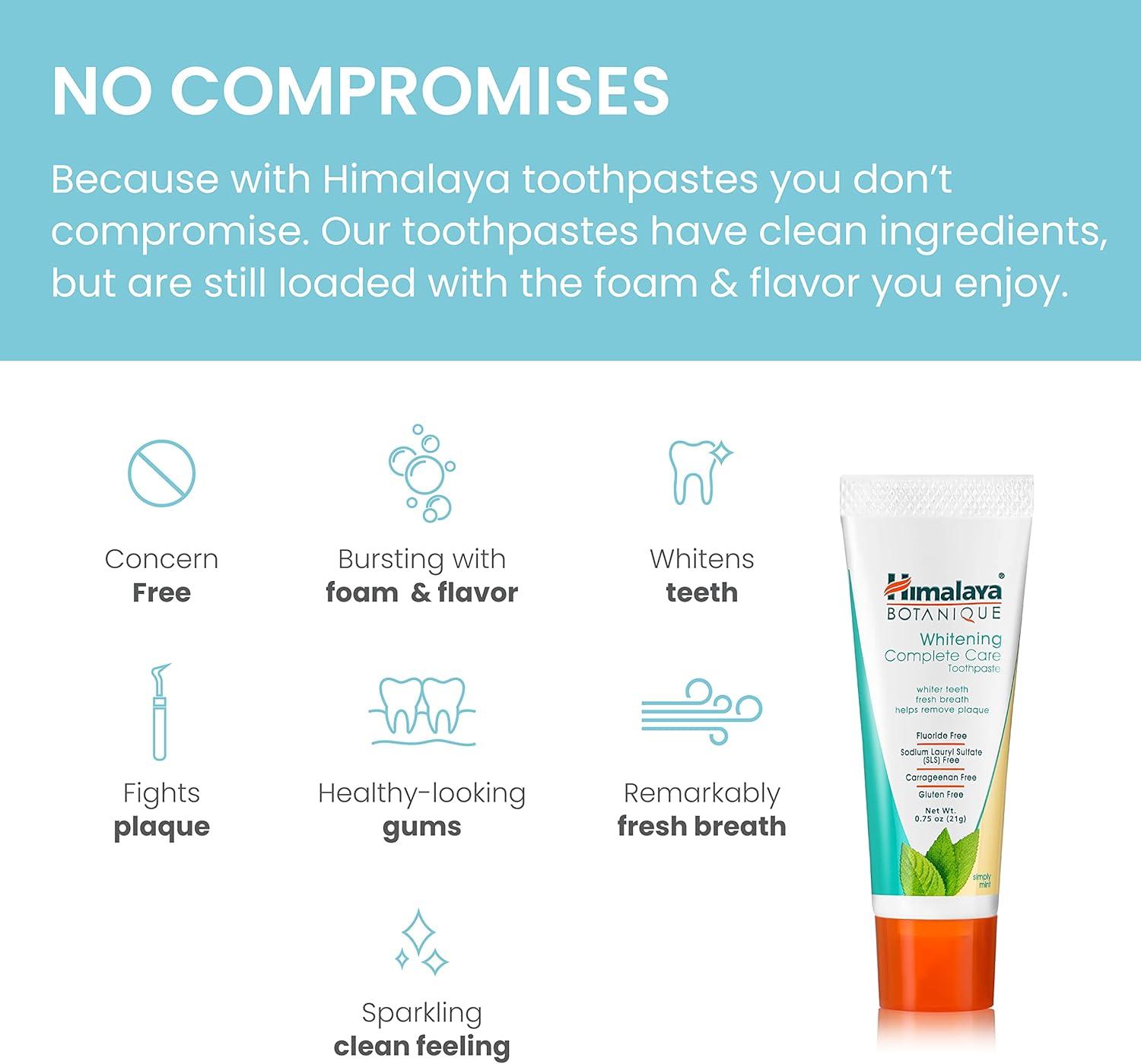 image:imageHimalaya Botanique Whitening Complete Care Travel Toothpaste Mint Travel Size Whitening Toothpaste Without Fluoride for Brighter Teeth amp Fresh Breath Vegan 074 oz Pack of 10075 Ounce Pack of 20