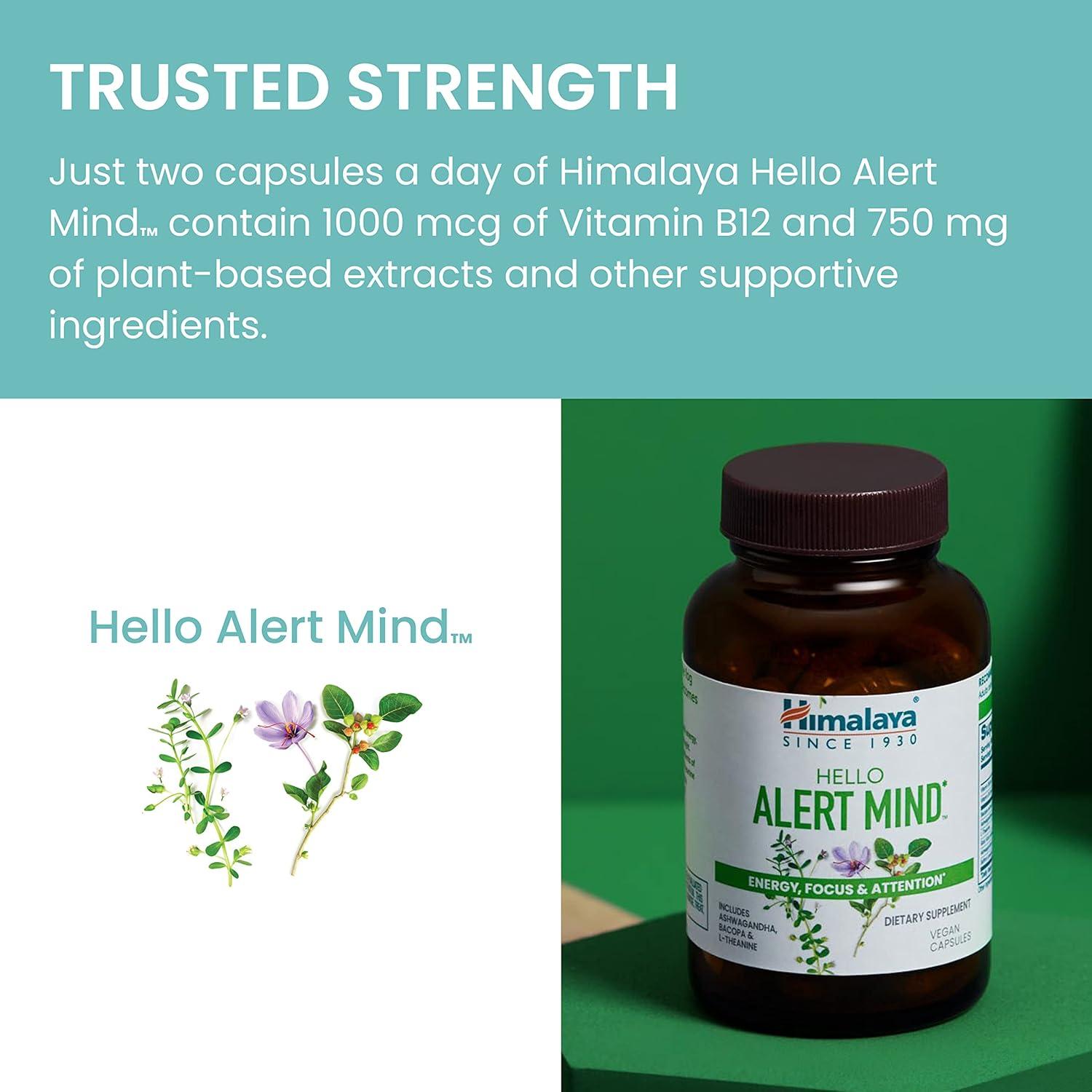 image:imageHimalaya Hello Alert Mind with LTheanine Ashwagandha Bacopa Vitamin B6 amp B12 for Energy Focus amp Attention Vegan Gluten Free 60 Capsules