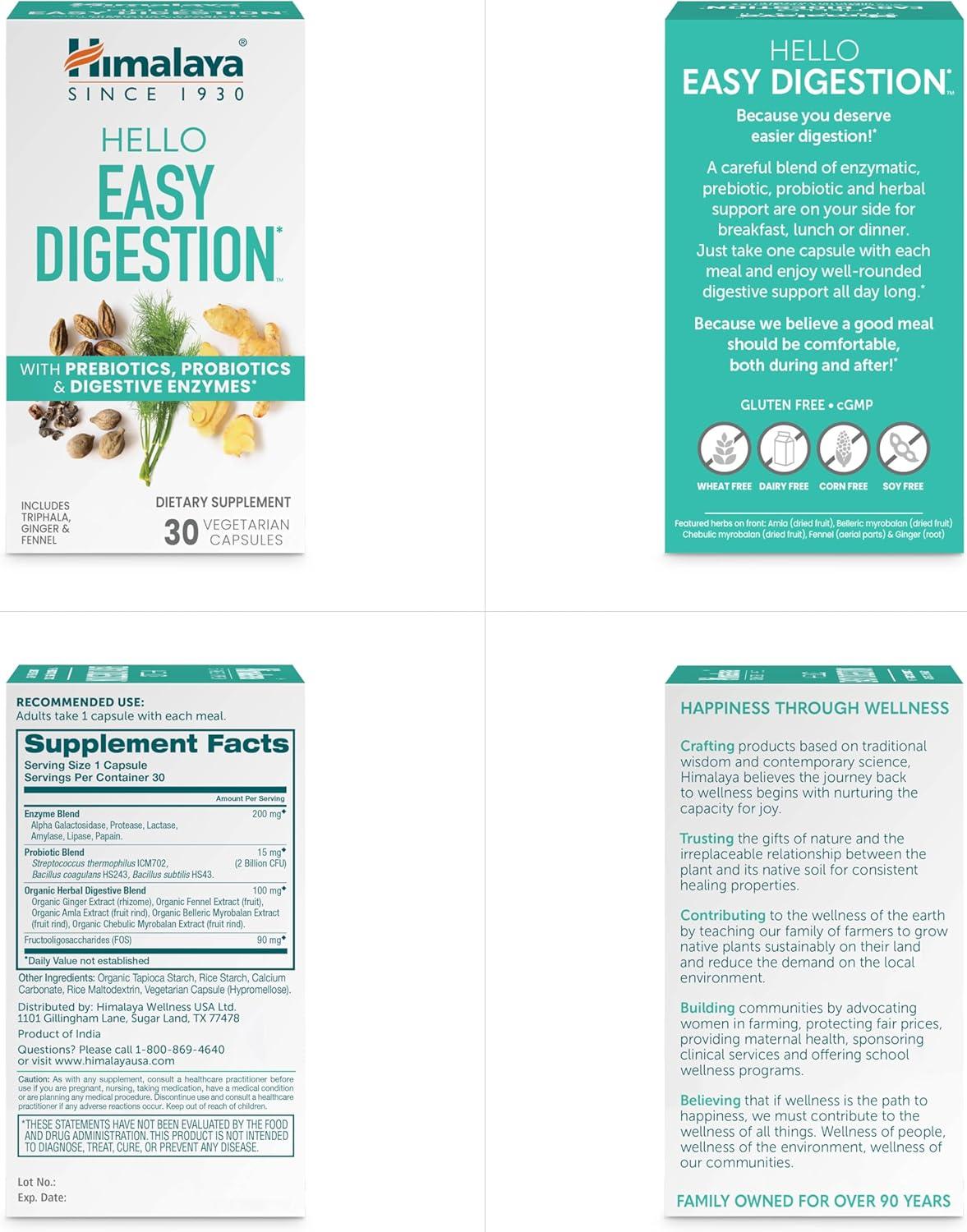 image:imageHimalaya Hello Easy Digestion Digestive Enzymes with 2 Billion CFU Probiotics and Prebiotics Plus 100 mg Herbal Digestive Support with Ginger Fennel amp Triphala 30 Vegetarian Capsules