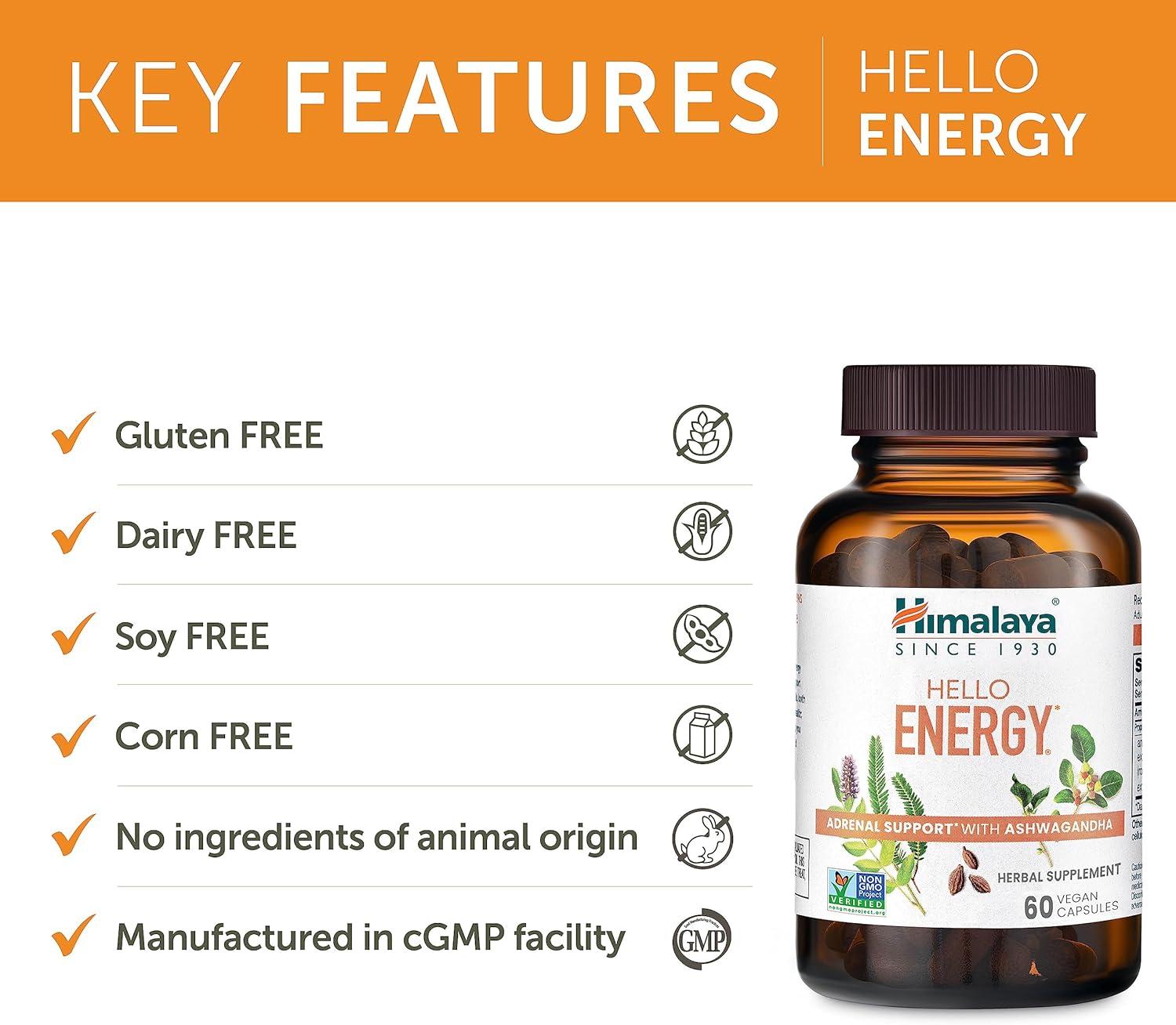 image:imageHimalaya Hello Energy Herbal Supplement with Ashwagandha Amla Haritaki Daily Energy Support Positivity Metabolism Caffeine Free Gluten Free NonGMO Vegan 60 Capsules 30 Day Supply
