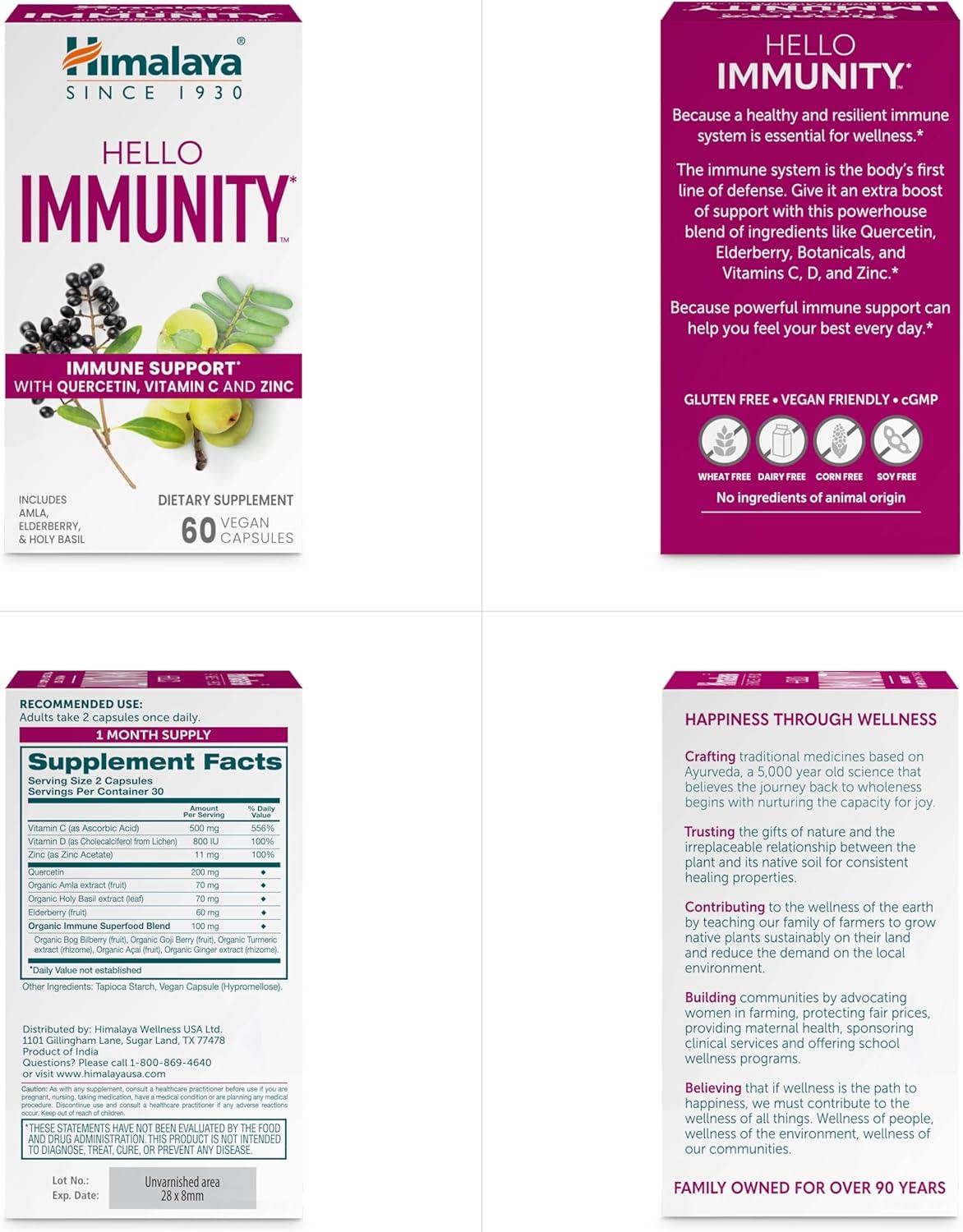 image:imageHimalaya Hello Immunity with Quercetin 60 Day Supply Herbal Immune Support Supplement Bioflavonoid and Antioxidant for Immunity and Daily Wellness Vegan NonGMO Gluten Free 500 mg 60 Caplets