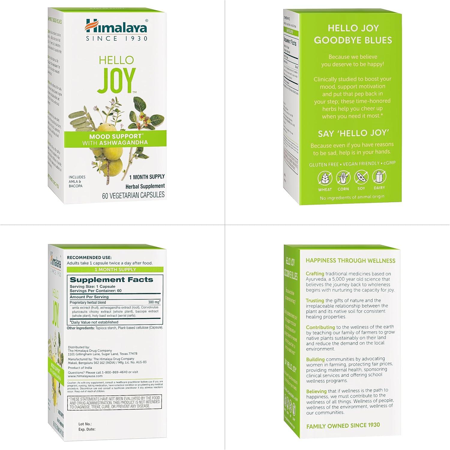 image:imageHimalaya Hello Joy Herbal Supplement with Ashwagandha Amla Bacopa Holy BasilTulsi Positive Outlook Supports Motivation Stress Relief Balanced Cortisol NonGMO Vegan 60 Capsules