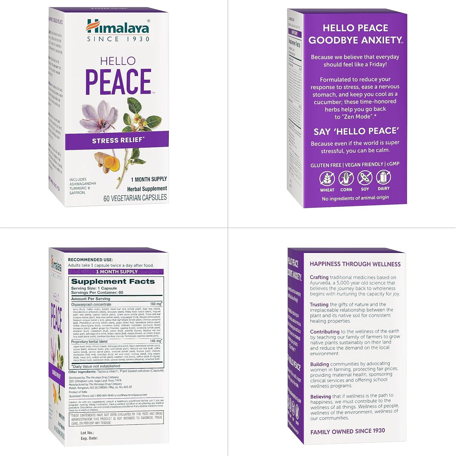 image:imageHimalaya Hello Peace Herbal Stress Relief Supplement with Ashwagandha and Turmeric for Normal Cortisol and Adrenal Support Vegan NonGMO Gluten Free 60 Capsules