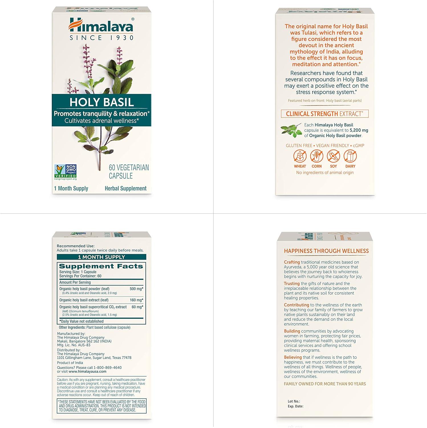 image:imageHimalaya Holy Basil Herbal Adrenal Support for Stress Relief Relaxation Energy Support and Occasional Sleeplessness Vegan NonGMO Gluten Free 720 mg 60 Capsules60 Count Pack of 2