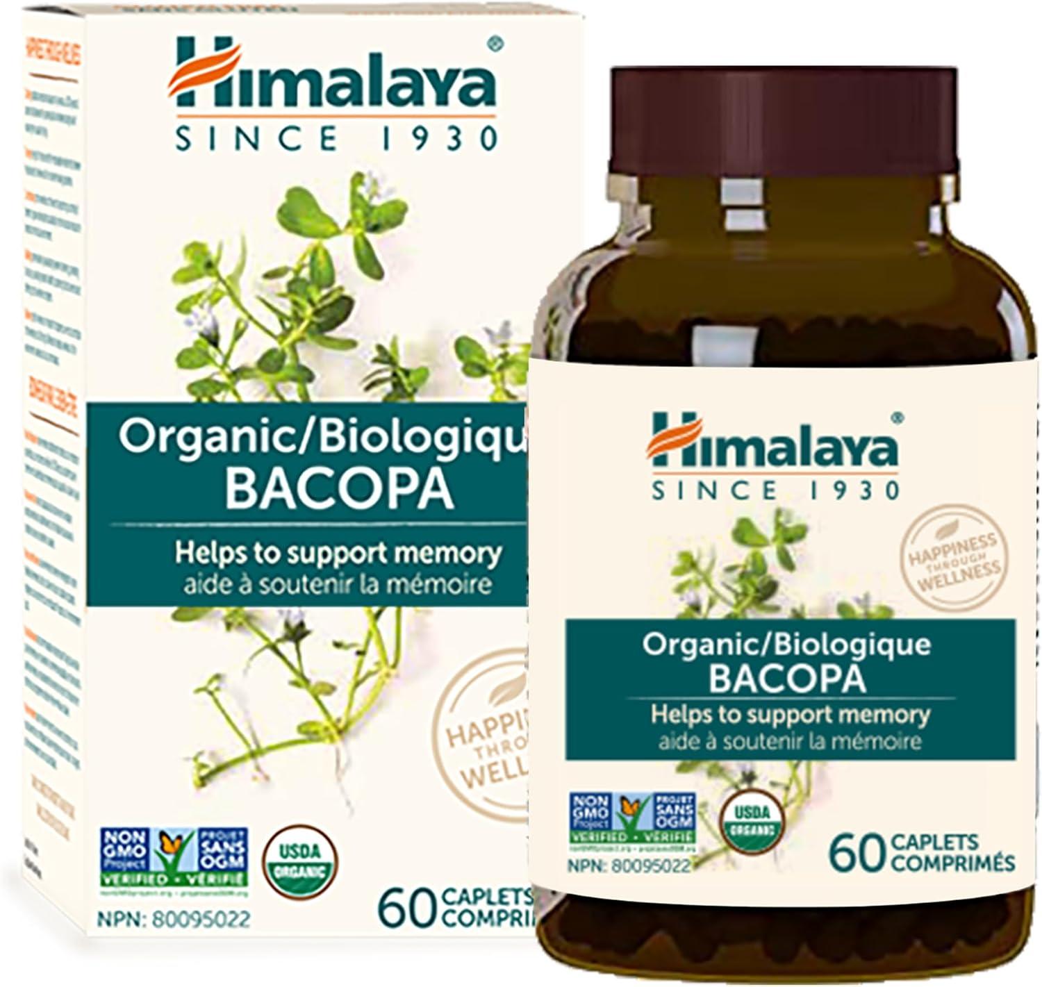 image:imageHimalaya Organic Bacopa Bacopa Monnieri Herbal Brain Supplements for Memory and Focus Support USDA Organic Vegan NonGMO Gluten Free 750 mg 30 Caplets60 Count Pack of 1