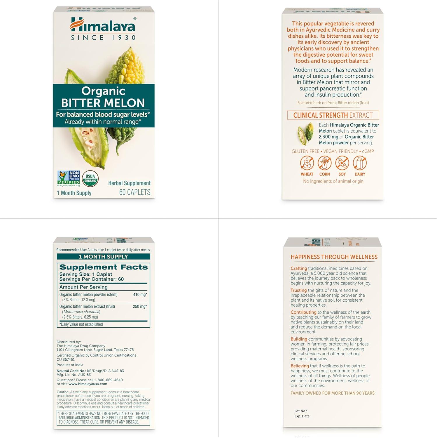 image:imageHimalaya Organic Bitter Melon Herbal Glucose Metabolism Support USDA Organic NonGMO Vegan Gluten Free Additive Free 660 mg 60 Caplets60 Count Pack of 2