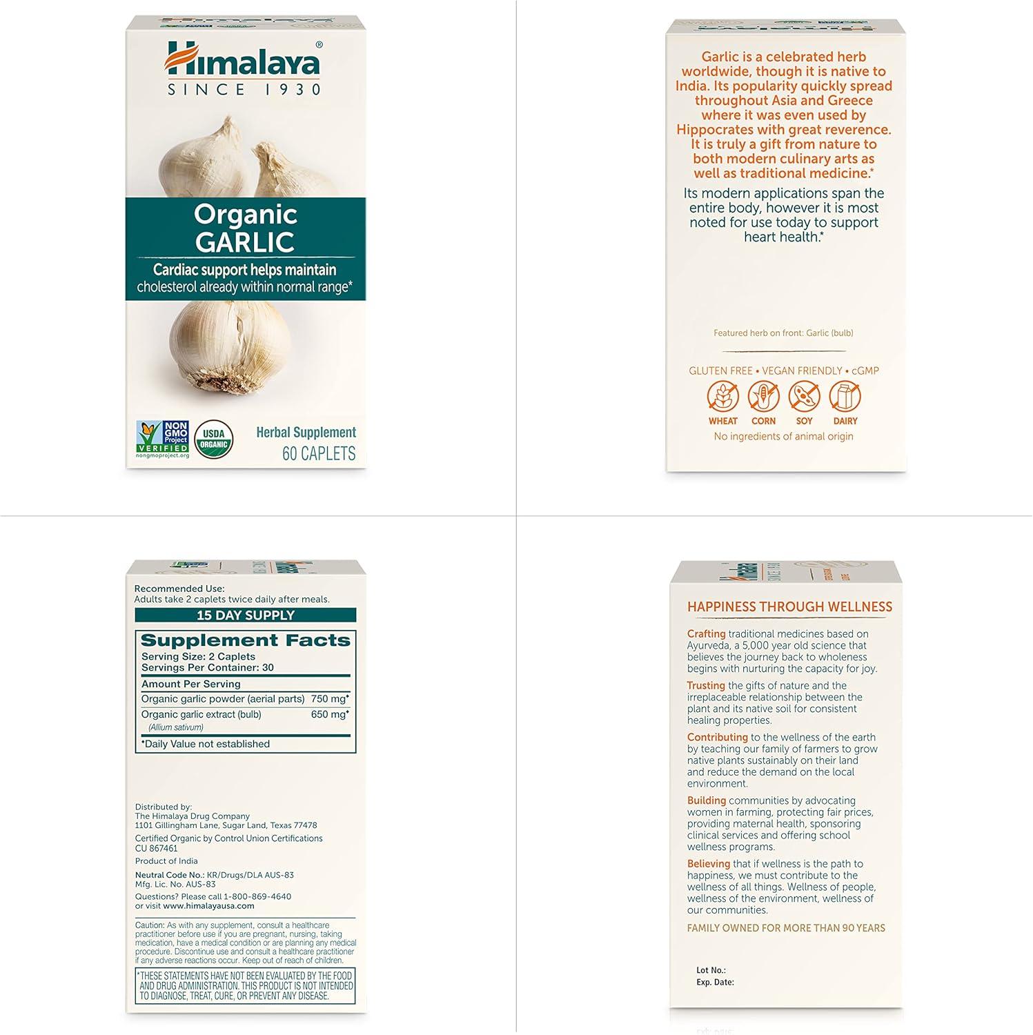image:imageHimalaya Organic Garlic Herbal Supplement for Lipid Metabolism and Immune Support Vegan NonGMO Gluten Free 1400 mg 60 Caplets60 Count Pack of 2