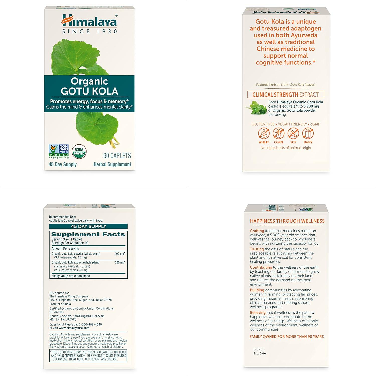 image:imageHimalaya Organic Gotu Kola 45 Day Supply Herbal Nootropic Supplement with Adaptogens for Energy Focus Memory and Calming Relaxation Vegan NonGMO Gluten Free 650 mg 90 Caplets