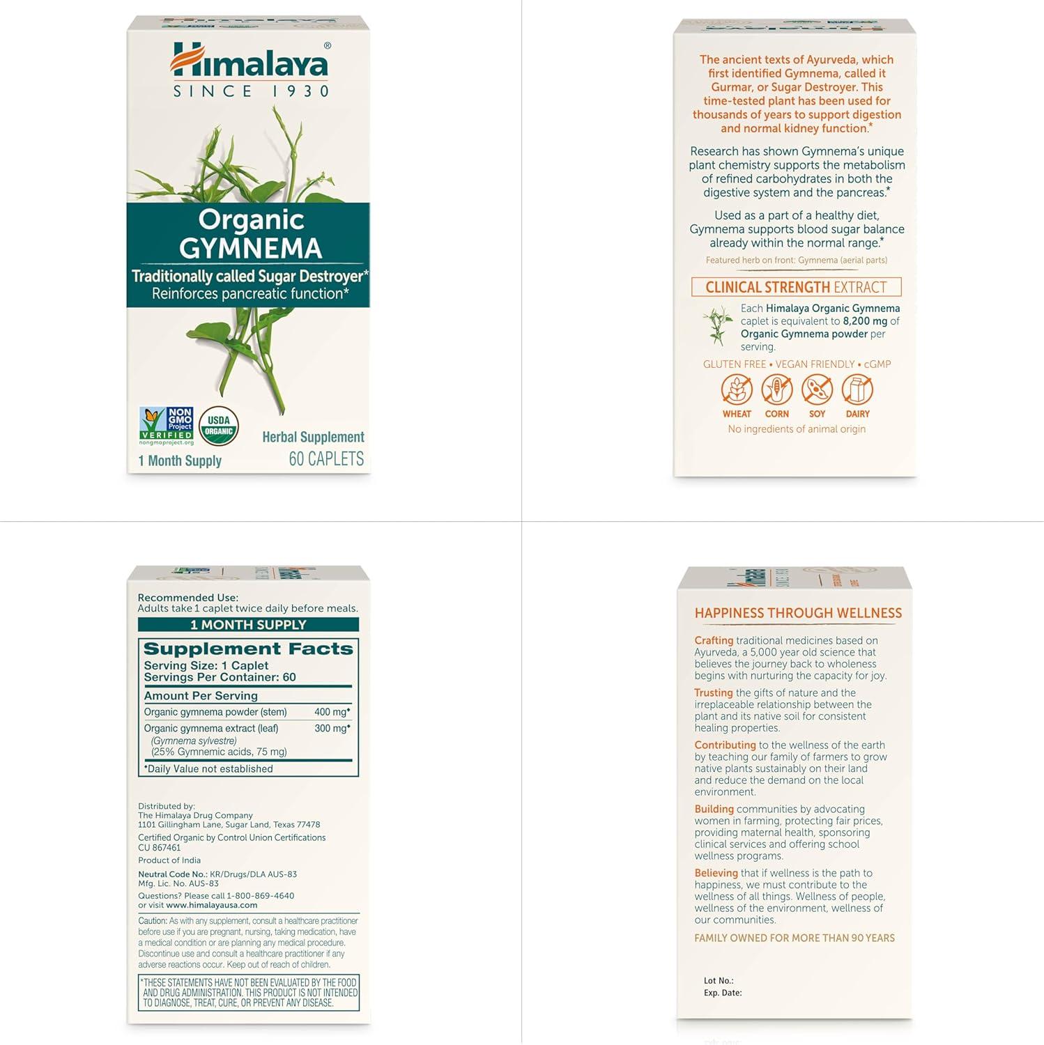 image:imageHimalaya Organic Gymnema Sylvestre Herbal Glucose Metabolism Support USDA Organic NonGMO Vegan Gluten Free Additive Free 700 mg 60 Caplets60 Count Pack of 2