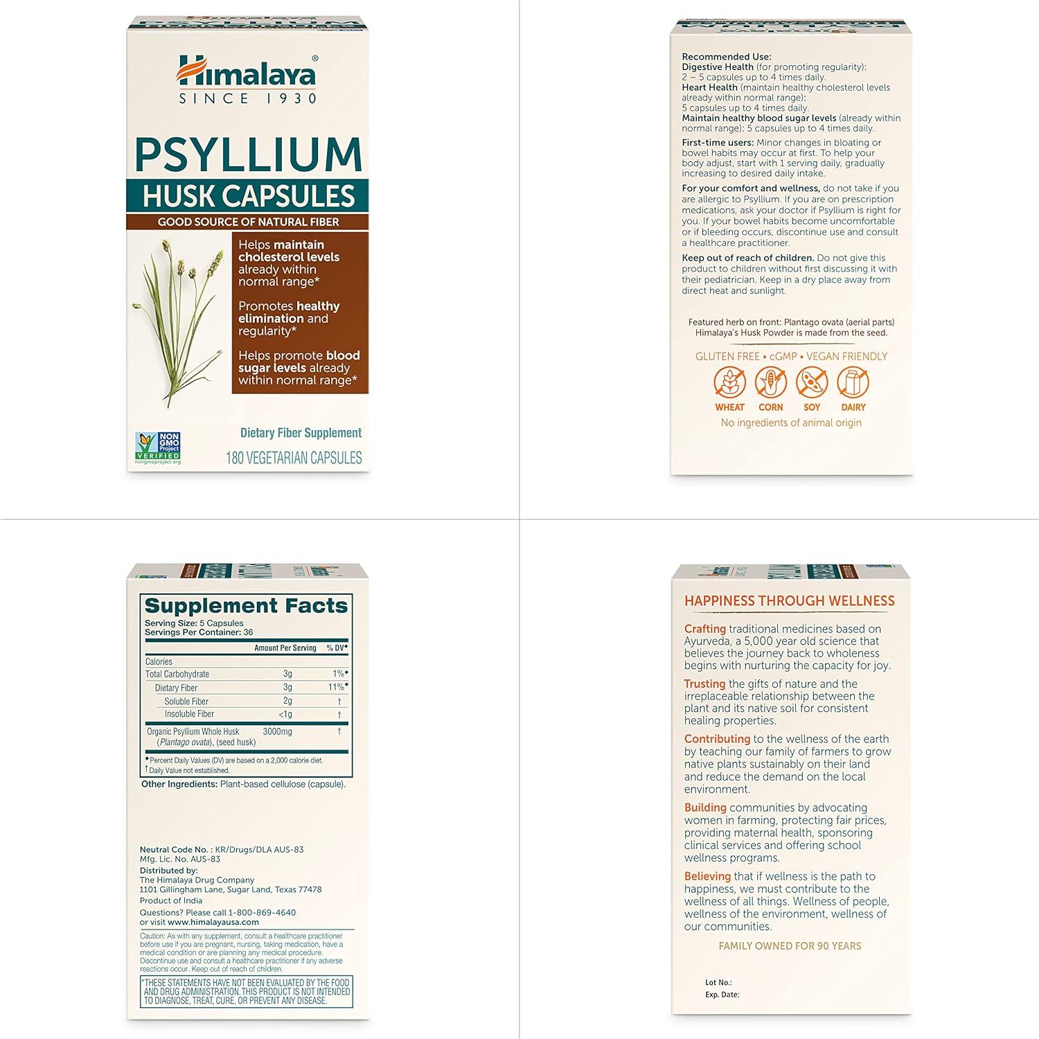 image:imageHimalaya Psyllium Husk Capsules Daily Fiber Supplement for Supporting Digestive Health and Regularity Vegan NonGMO Sugar Free Gluten Free 180 Capsules