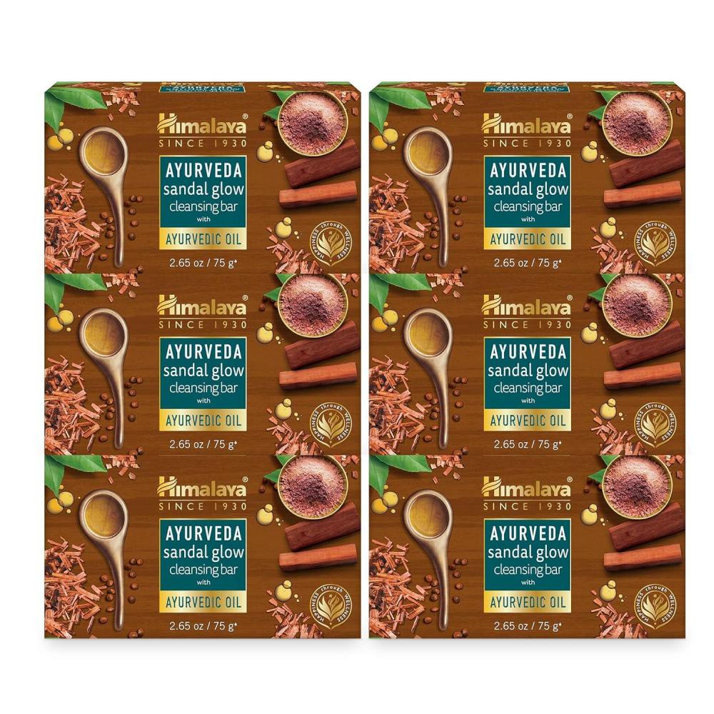 image:imageHimalaya Ayurveda Sandal Glow Cleansing Bar with Chandanadi Ropana Taila Sandalwood Coconut Oil amp Turmeric for Clean and Glowing Skin HerbalInfused Soap 265 oz 75 g 6 Pack