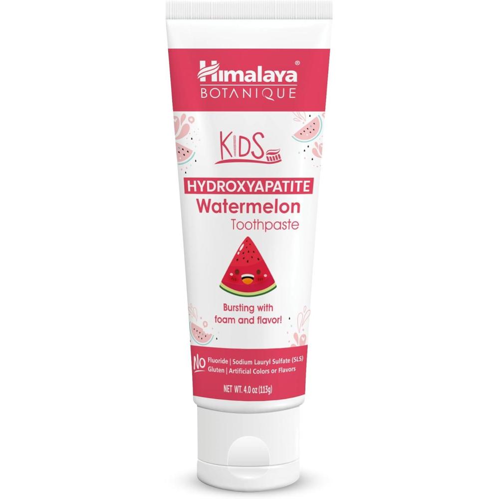 image:imageHimalaya Botanique Kids Hydroxyapatite Toothpaste Strawberry Flavor Nano Hydroxyapatite to Support Remineralization and Restore Enamel FluorideFree Vegan Gluten Free 4 ozWatermelon