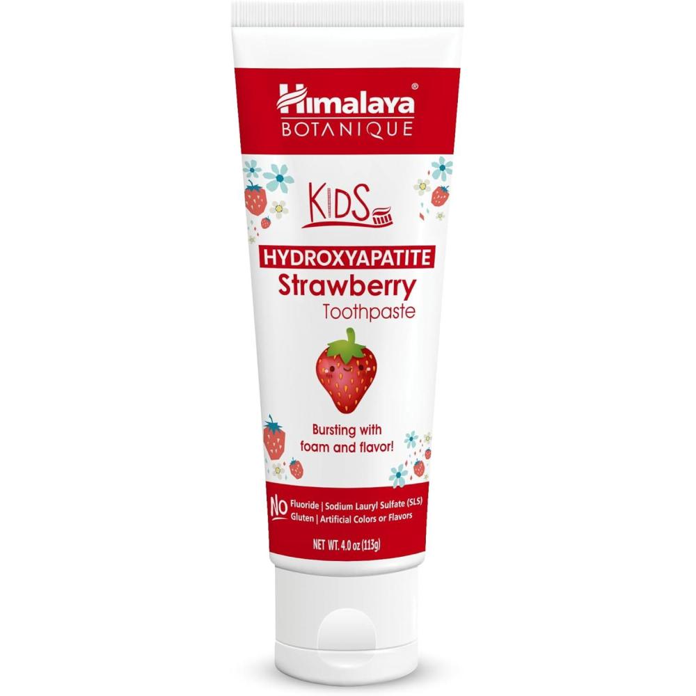 image:imageHimalaya Botanique Kids Hydroxyapatite Toothpaste Strawberry Flavor Nano Hydroxyapatite to Support Remineralization and Restore Enamel FluorideFree Vegan Gluten Free 4 ozStrawberry