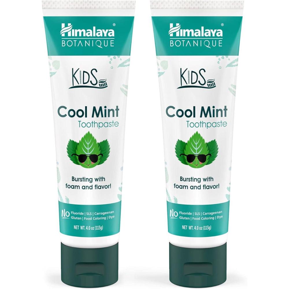 image:imageHimalaya Botanique Kids Toothpaste Herbal Cool Mint Flavor Fights Plaque Fluoride amp SLS Free Gentle No Artificial Colors Gluten amp Cruelty Free Vegan Foaming 4 Oz 2 Pack