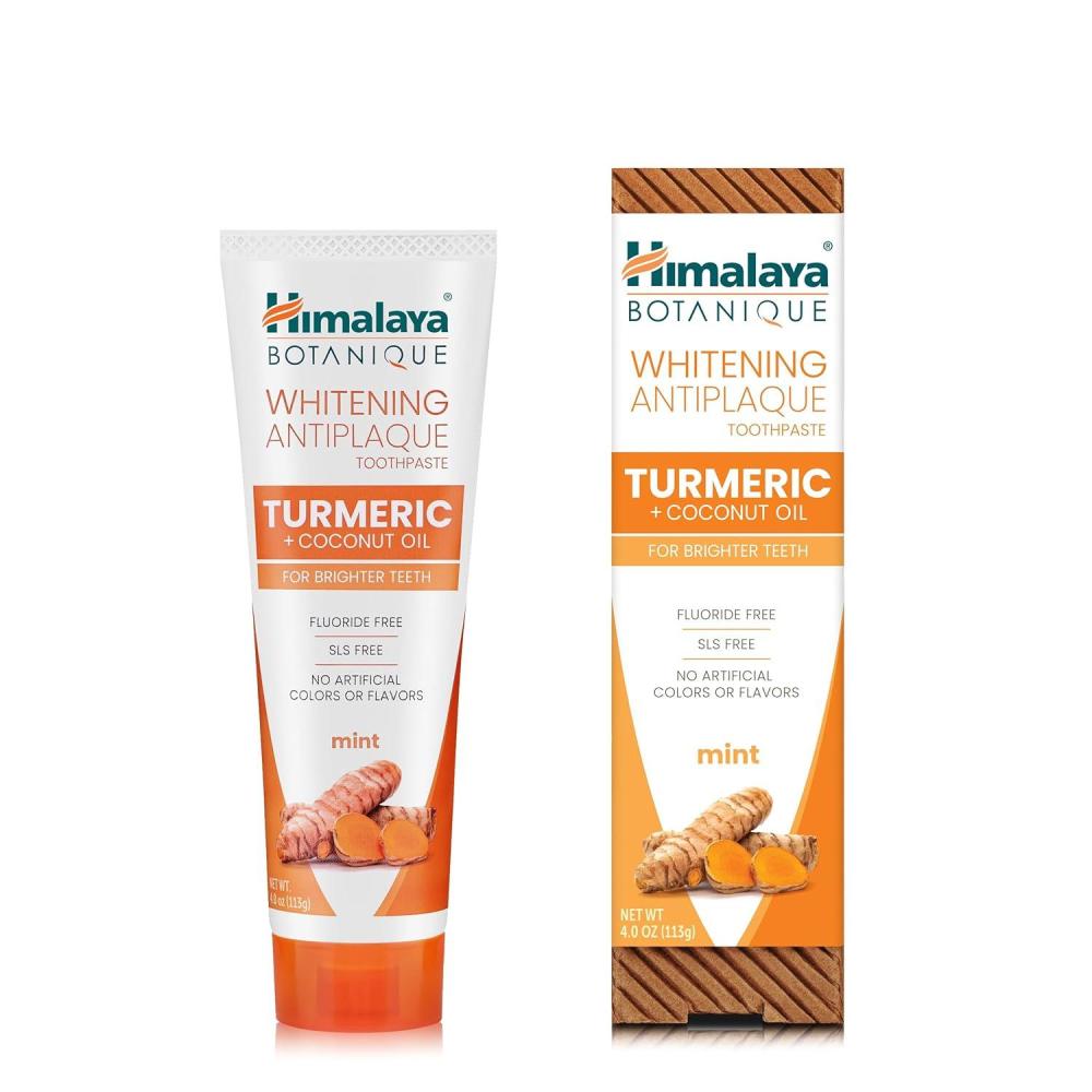 image:imageHimalaya Botanique Turmeric amp Coconut Oil Whitening Antiplaque Herbal Toothpaste Whitens Teeth Fluoride Free No Artificial Flavors SLS Free Vegan Cruelty Free Foaming Mint Flavor 4 Oz 2 PackTurmeric