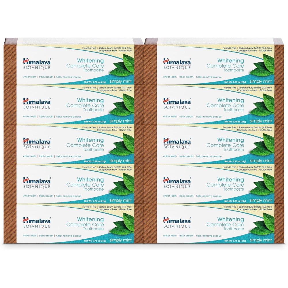 image:imageHimalaya Botanique Whitening Complete Care Travel Toothpaste Mint Travel Size Whitening Toothpaste Without Fluoride for Brighter Teeth amp Fresh Breath Vegan 074 oz Pack of 10007 Ounce Pack of 10