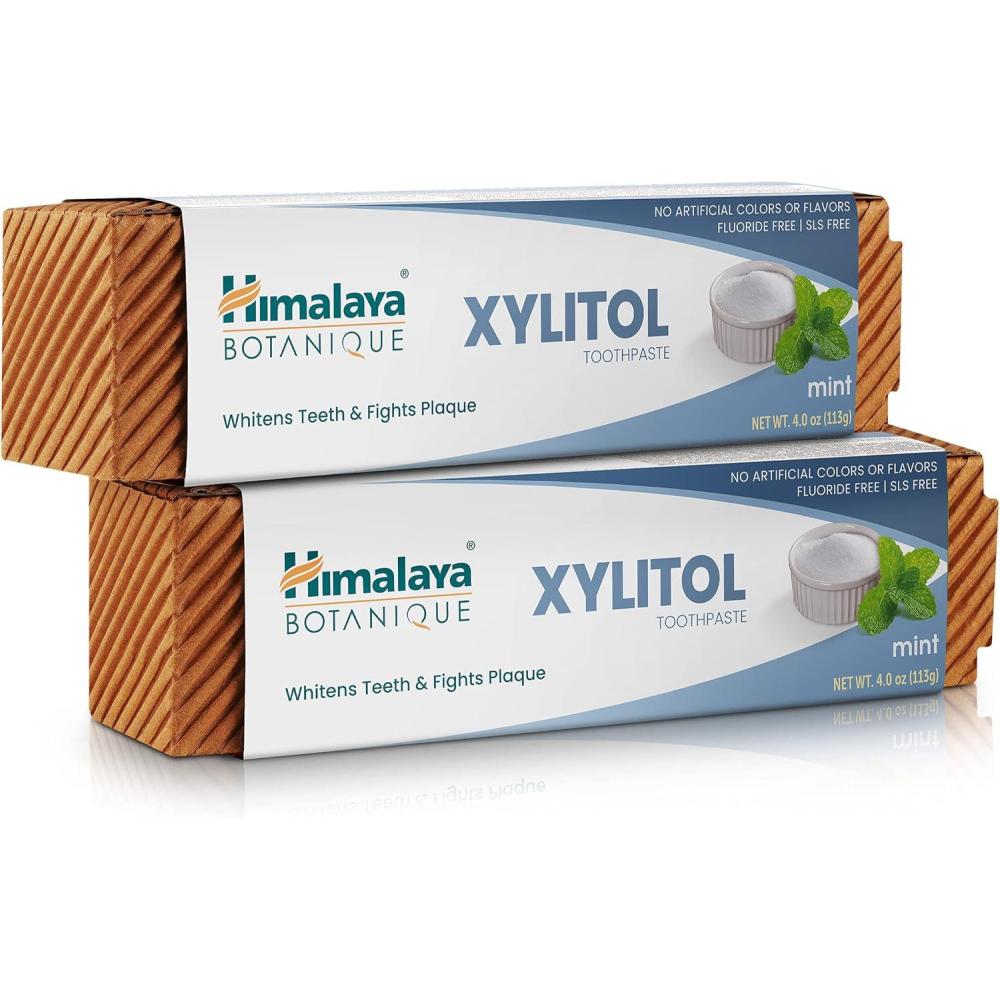 image:imageHimalaya Botanique Xylitol Toothpaste Mint Flavor Fluoride Free Toothpaste to Whiten Teeth Fight Plaque and for Fresh Breath Vegan Gluten Free No Artificial Flavors or Colors 4 oz4 Ounce Pack of 2