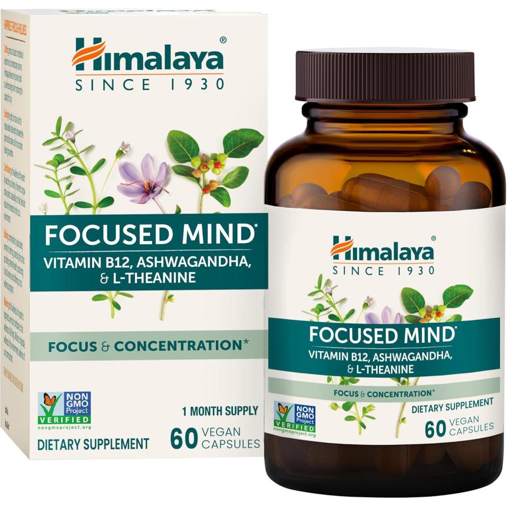 image:imageHimalaya Focused Mind with Ashwagandha Bacopa amp LTheanine for Focus Energy and Attention 60 Capsules 1 Month Supply Vegan Gluten Free
