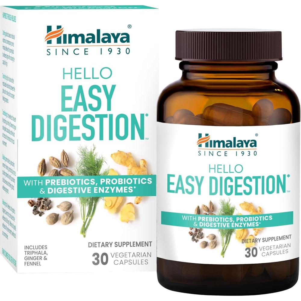 image:imageHimalaya Hello Easy Digestion Digestive Enzymes with 2 Billion CFU Probiotics and Prebiotics Plus 100 mg Herbal Digestive Support with Ginger Fennel amp Triphala 30 Vegetarian Capsules