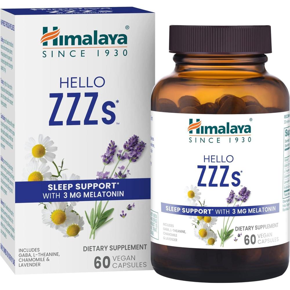 image:imageHimalaya Hello ZZZs 60 Day Supply Herbal Sleep Supplement with Melatonin GABA LTheanine Lavender Chamomile and Lemon Balm Vegan NonGMO Gluten Free 60 Capsules