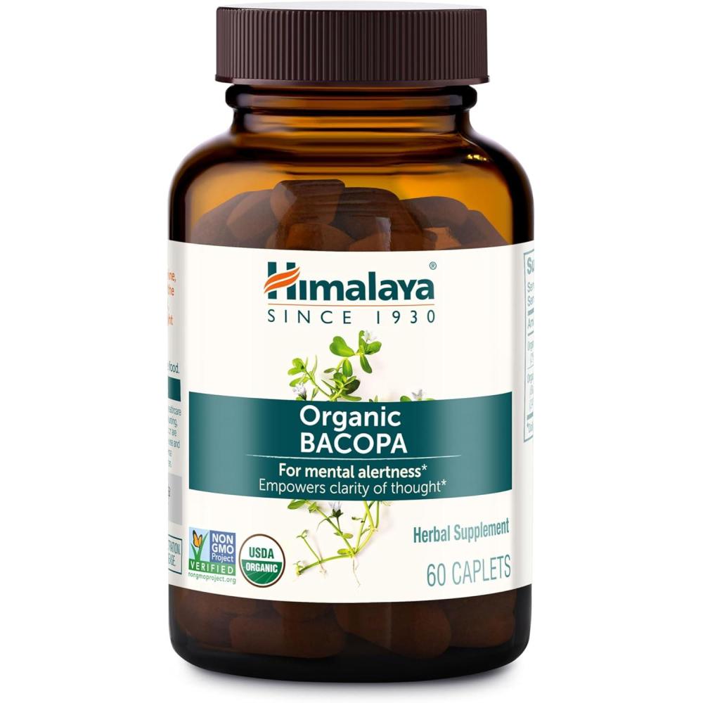 image:imageHimalaya Organic Bacopa Bacopa Monnieri Herbal Brain Supplements for Memory and Focus Support USDA Organic Vegan NonGMO Gluten Free 750 mg 30 Caplets60 Count Pack of 1