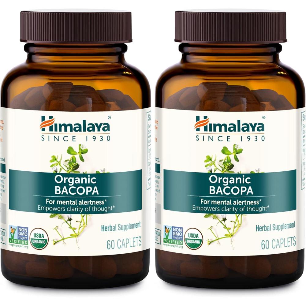 image:imageHimalaya Organic Bacopa Bacopa Monnieri Herbal Brain Supplements for Memory and Focus Support USDA Organic Vegan NonGMO Gluten Free 750 mg 30 Caplets60 Count Pack of 2