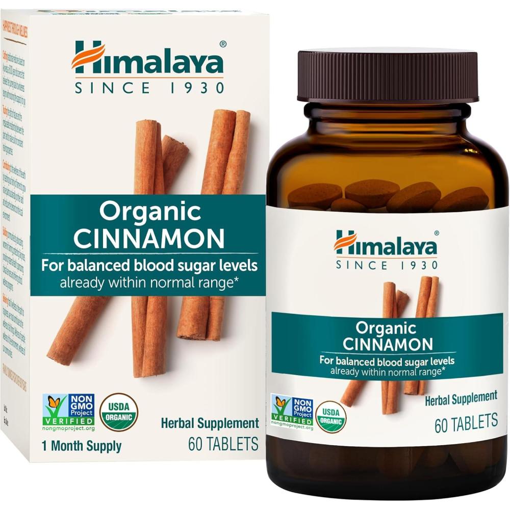 image:imageHimalaya Organic Cinnamon 30 Day Supply Herbal Glucose Metabolism Support USDA Organic NonGMO Vegan Gluten Free 1100 mg 60 Tablets