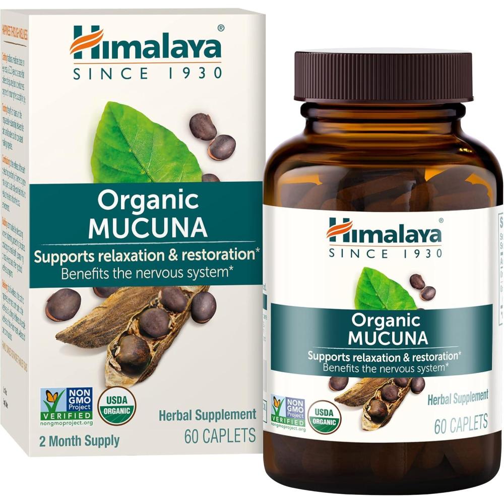 image:imageHimalaya Organic Mucuna Pruriens 60 Day Supply  Herbal Supplement for Calming Relaxation from Tension and Promoting Brain Function  Vegan NonGMO Gluten Free 600 mg 60 Caplets60 Count Pack of 1