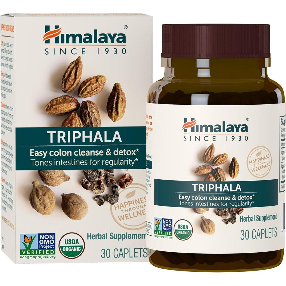 image:imageHimalaya Organic Triphala 90 Day Supply  Digestive Health Supplement for Colon Cleanse amp Occasional Bloating and Constipation Relief  USDA Organic Vegan NonGMO Gluten Free 688 mg 90 Caplets30 Count Pack of 1