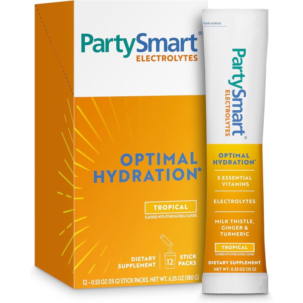 image:imageHimalaya PartySmart Tropical Electrolytes Powder Packets 12 Count Supports Hydration Rehydrate with Sodium amp Potassium Vitamin C amp More Antioxidant Recovery Blend Milk Thistle Ginger amp Turmeric