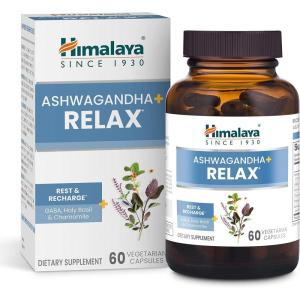Himalaya Ashwagandha+ Relax, with GABA, Holy Basil & Chamomile for Reset, Relaxation & Stress Relief, Vegan, Gluten Free, 540 mg, 60 Vegetarian Capsules, 1 Month Supply(Ashwagandha+ Relax)