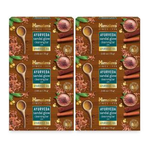 Himalaya Ayurveda Sandal Glow Cleansing Bar with Chandanadi Ropana Taila, Sandalwood, Coconut Oil & Turmeric, for Clean and Glowing Skin, Herbal-Infused Soap, 2.65 oz (75 g), 6 Pack