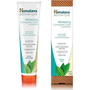 Himalaya Botanique Complete Care Whitening Toothpaste, Simply Peppermint, Fluoride Free for a Clean Mouth, Whiter Teeth and Fresh Breath, 5.29 oz, 4 Pack(Mint)