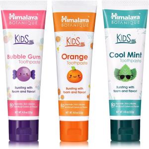 Himalaya Botanique Kids Toothpaste, Cool Mint, Fluoride-Free, Gentle, No Artificial Colors, SLS Free, Gluten Free, Cruelty Free, Vegan, Foaming, 4 Oz, 1 Pack…(Variety)