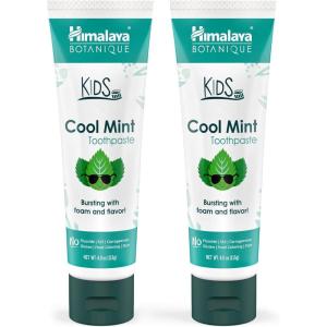Himalaya Botanique Kids Toothpaste, Herbal, Cool Mint Flavor, Fights Plaque, Fluoride & SLS Free, Gentle, No Artificial Colors, Gluten & Cruelty Free, Vegan, Foaming, 4 Oz, 2 Pack