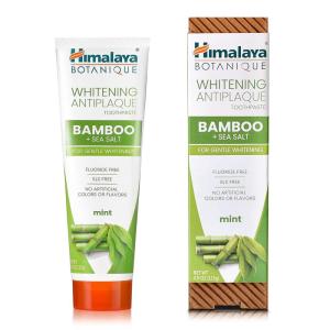Himalaya Botanique Turmeric & Coconut Oil Whitening Antiplaque Herbal Toothpaste, Whitens Teeth, Fluoride Free, No Artificial Flavors, SLS Free, Vegan, Cruelty Free, Foaming, Mint Flavor, 4 Oz, 2 Pack(Bamboo)