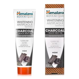 Himalaya Botanique Turmeric & Coconut Oil Whitening Antiplaque Herbal Toothpaste, Whitens Teeth, Fluoride Free, No Artificial Flavors, SLS Free, Vegan, Cruelty Free, Foaming, Mint Flavor, 4 Oz, 2 Pack(Charcoal)