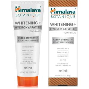 Himalaya Botanique Whitening + Extra Strength Hydroxyapatite Toothpaste – 10% Nano Hydroxyapatite to Support Remineralization & Restore Enamel to Strengthen Teeth – Vegan, Mint Flavor, 3 oz